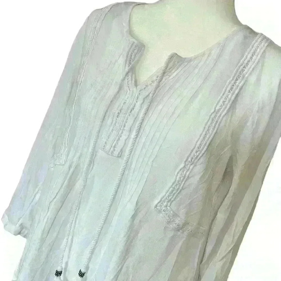 Daniel Rainn White Blouse Pin-tuck Bodice Tassel Tie Font Lace Trim Size Large​ - Picture 6 of 6